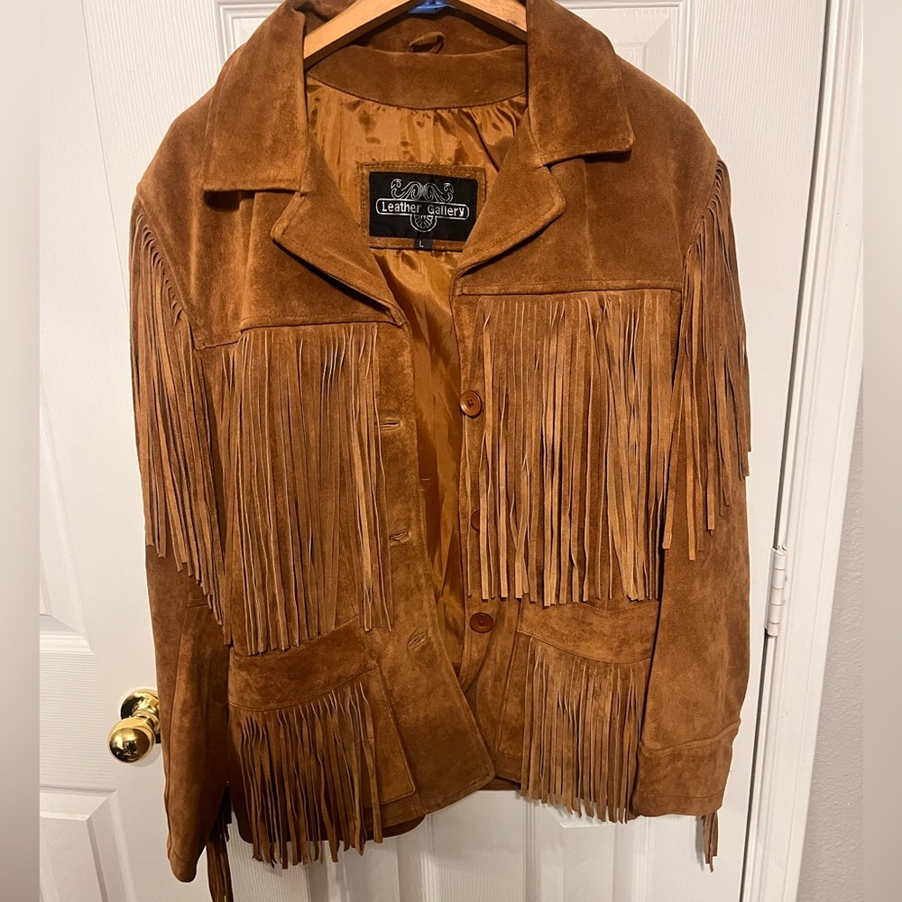 Leather gallery suede fringe jacket